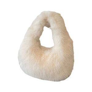 8080 Faux Fur Hand Bags Fuzzy Top Handle Shoulder Bag Cute Hand Purse White